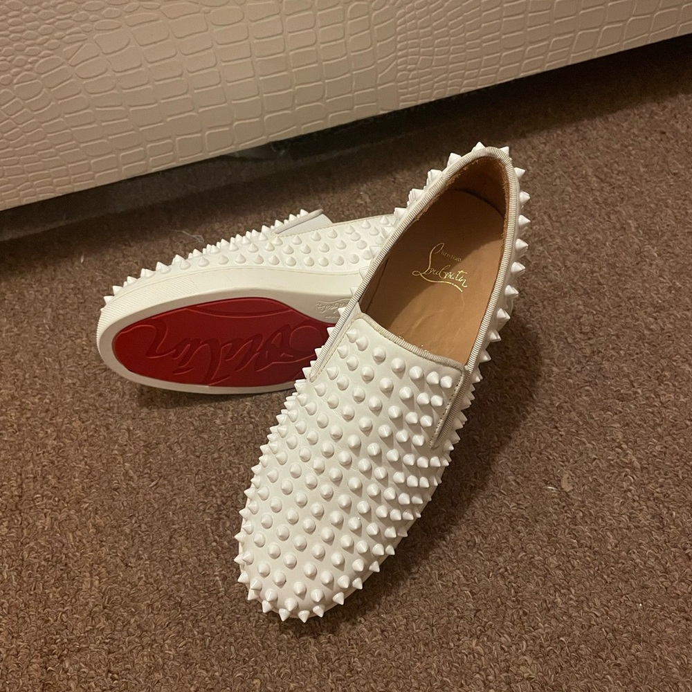 Christian Louboutin Roller Boat Flat Spikes White Slip on Sneakers